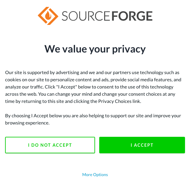 Sourceforge Consent popup